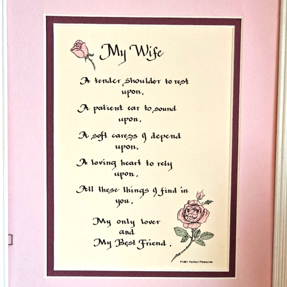 1991 "My Wife" Poem Picture Frame | Wife Poem Picture Roses Vintage White Frame - Picture 4 of 12